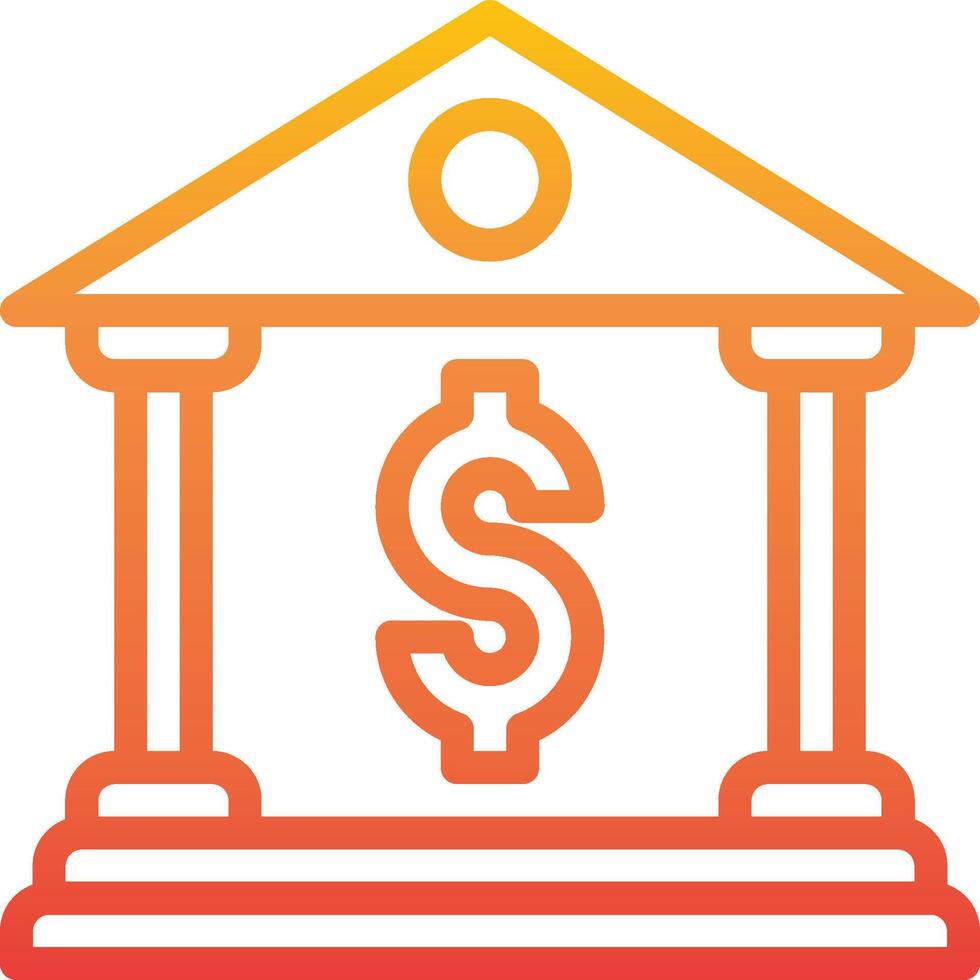 An orange and red icon of a bank building with a dollar sign vector