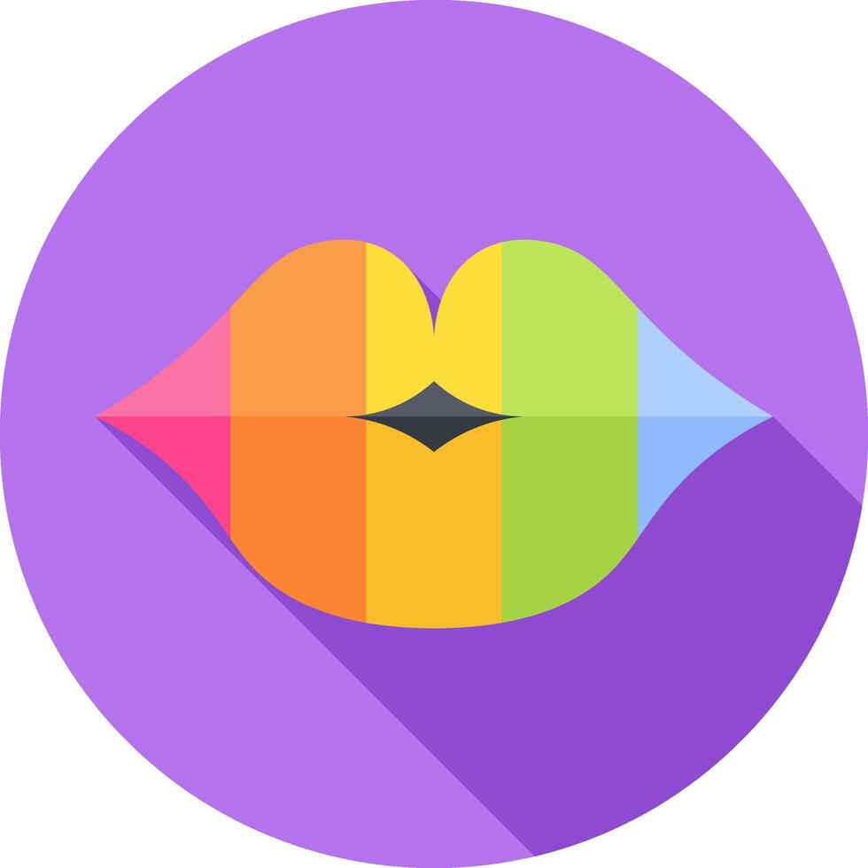 A rainbow colored lips icon on a purple background vector