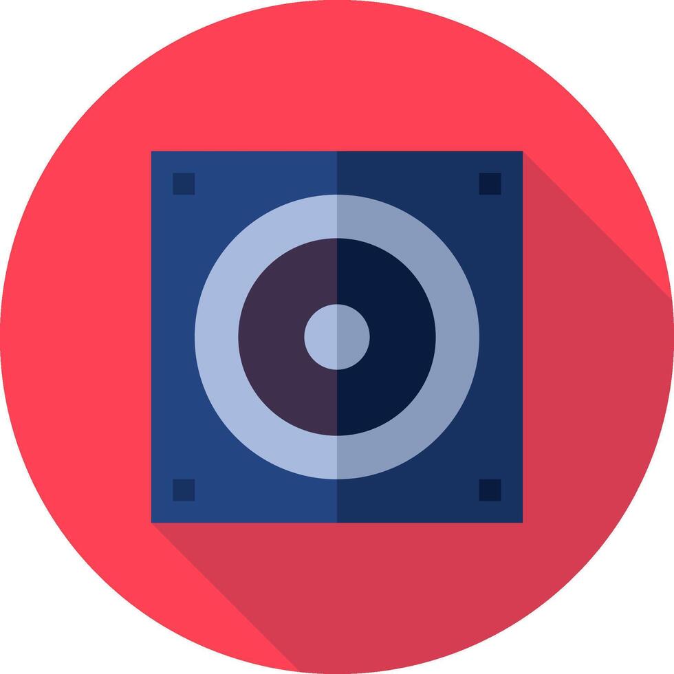 A flat icon of a speaker on a red circle vector