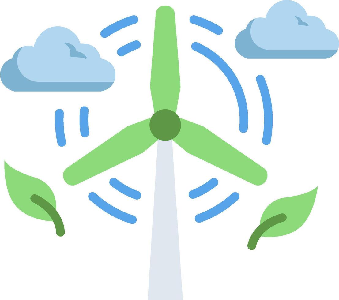 A wind turbine with leaves and clouds vector