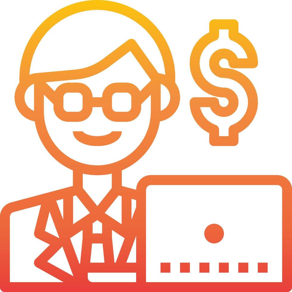 A man with glasses and a laptop is holding a dollar sign vector