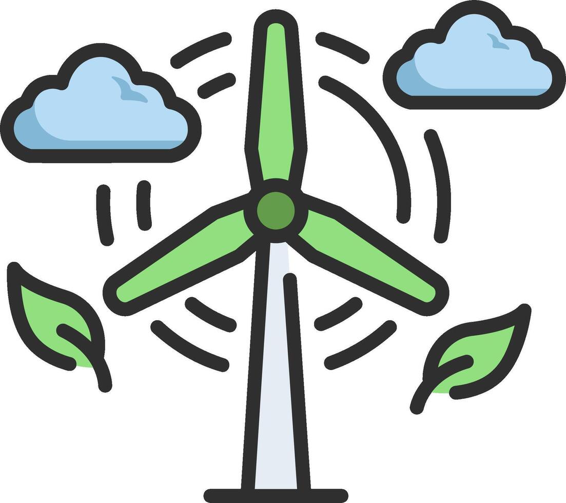 Wind turbine with green leaves and clouds vector