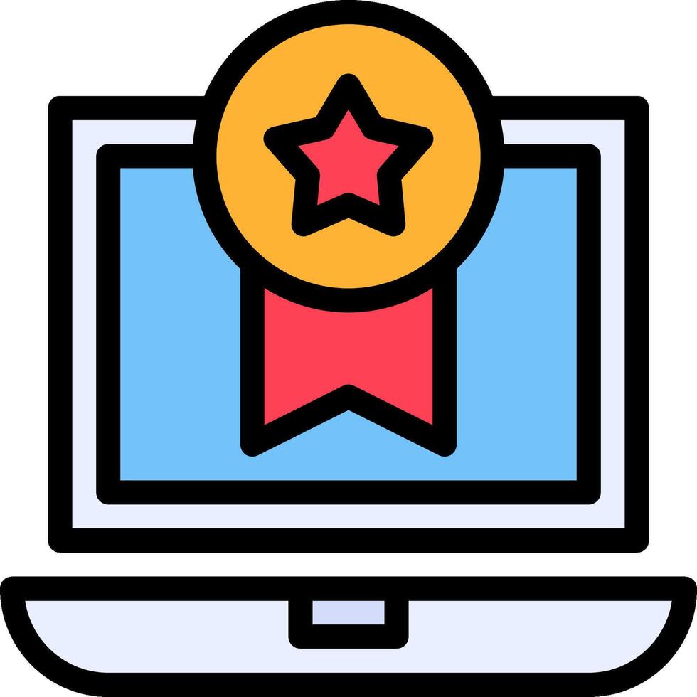 A laptop with a star and a ribbon icon vector