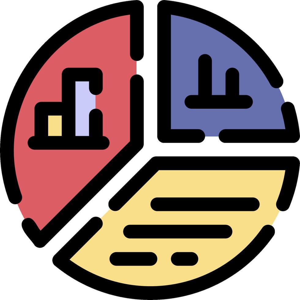 A pie chart with three different colored sections vector