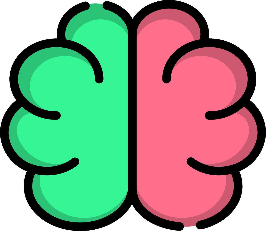Two brain images with one half pink and one half green vector