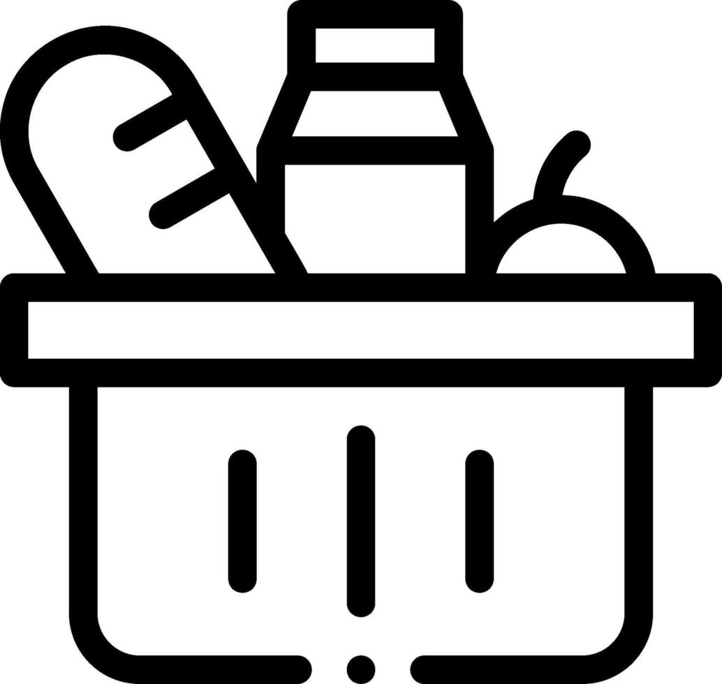 A black and white illustration of a basket with food vector