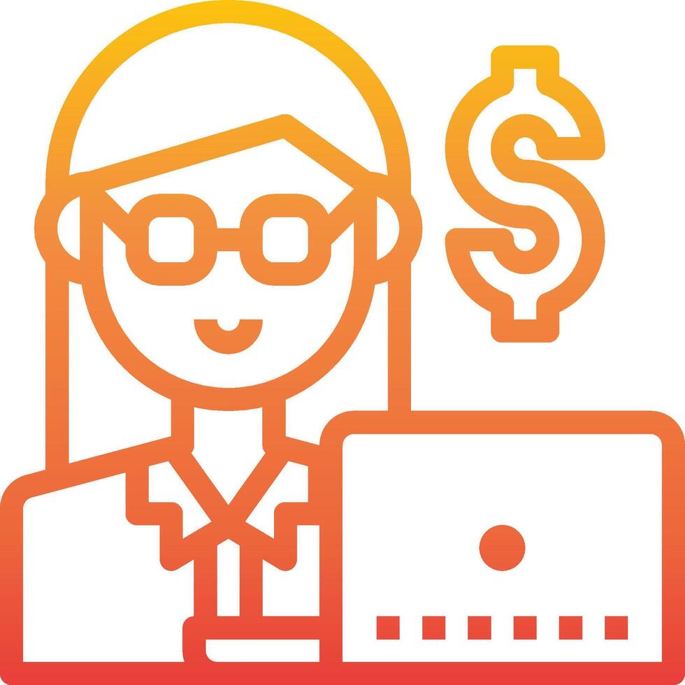 A woman with glasses and a laptop is holding a dollar sign vector