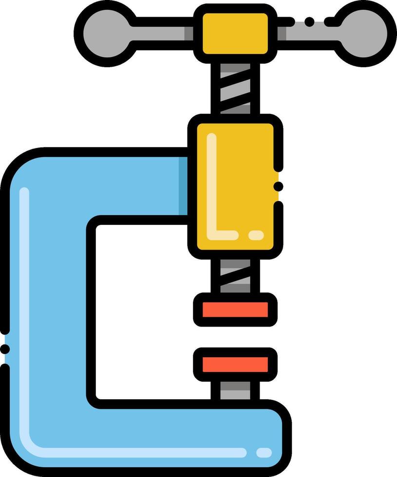 A blue and yellow clamp with a wrench on it vector