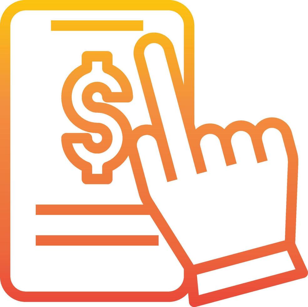A hand is pointing at a phone with a dollar sign vector