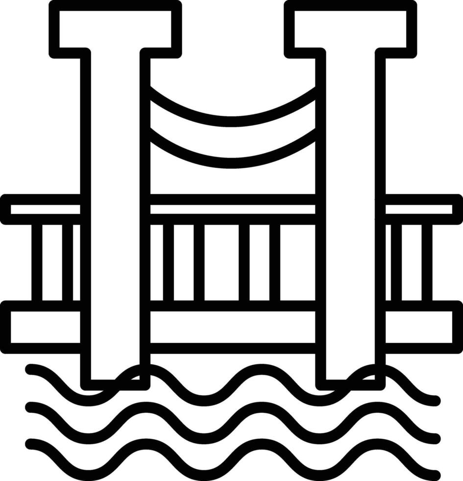 A black and white drawing of a bridge over water vector