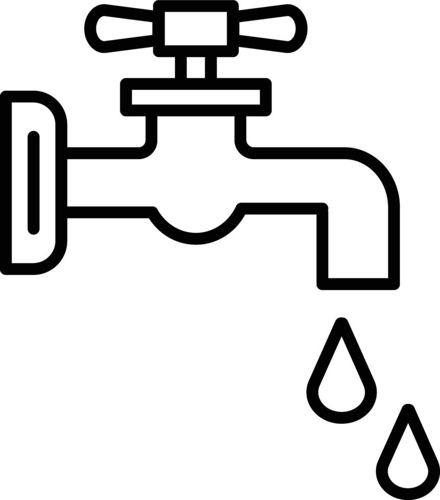 A black and white illustration of a tap with water dripping out vector