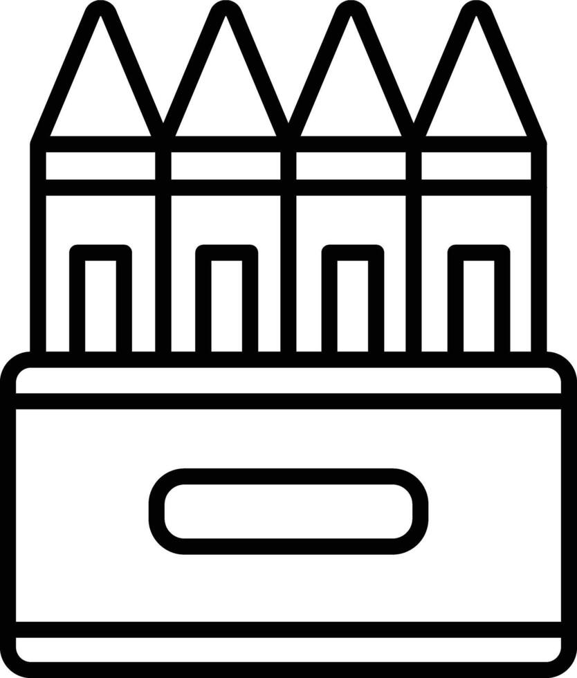 A black and white drawing of a box with five pencils vector