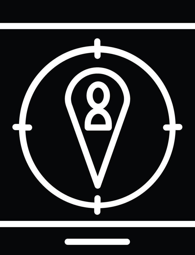 A white icon of a location marker on a black background vector