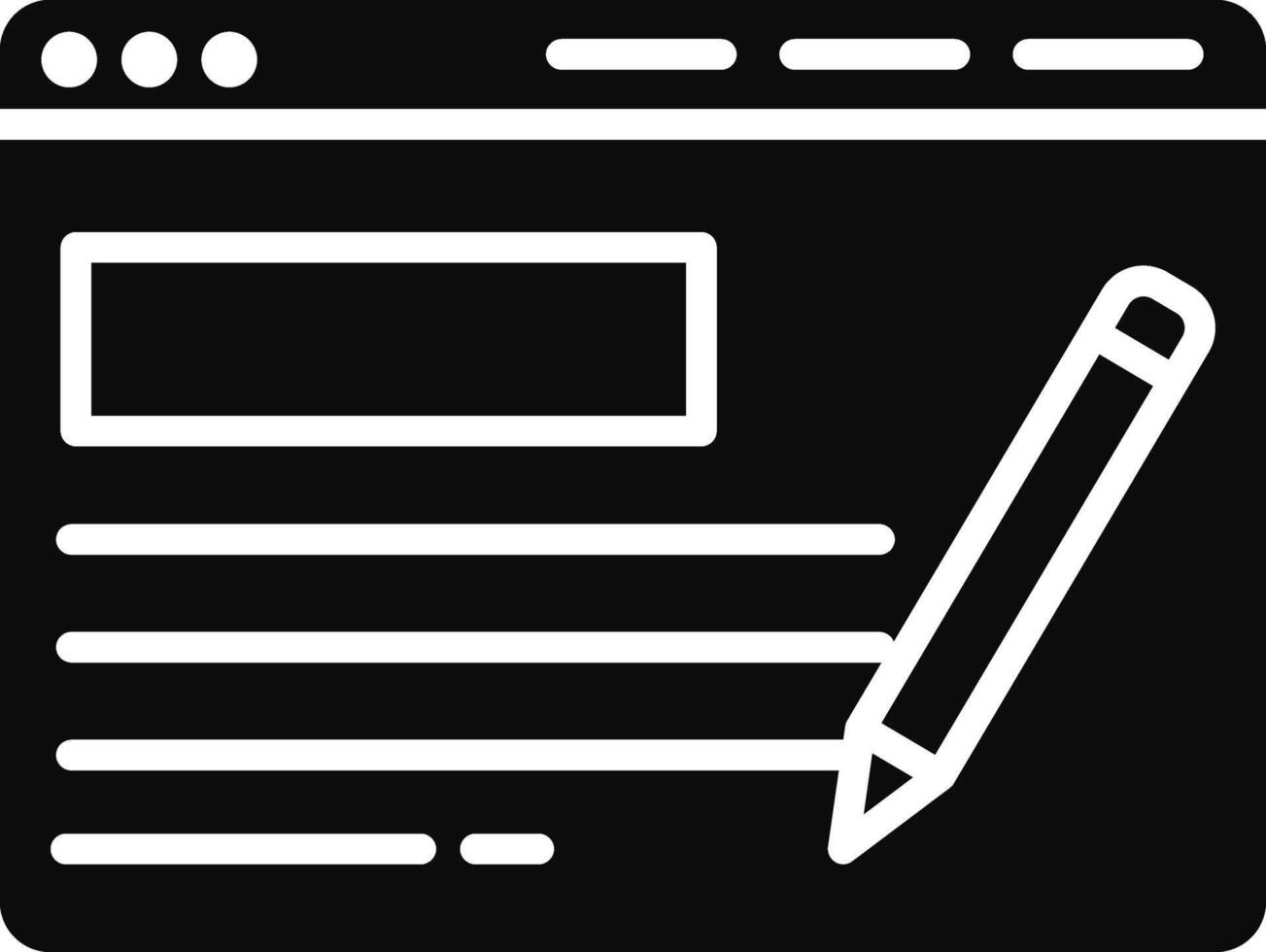 A black and white icon of a pen and paper vector