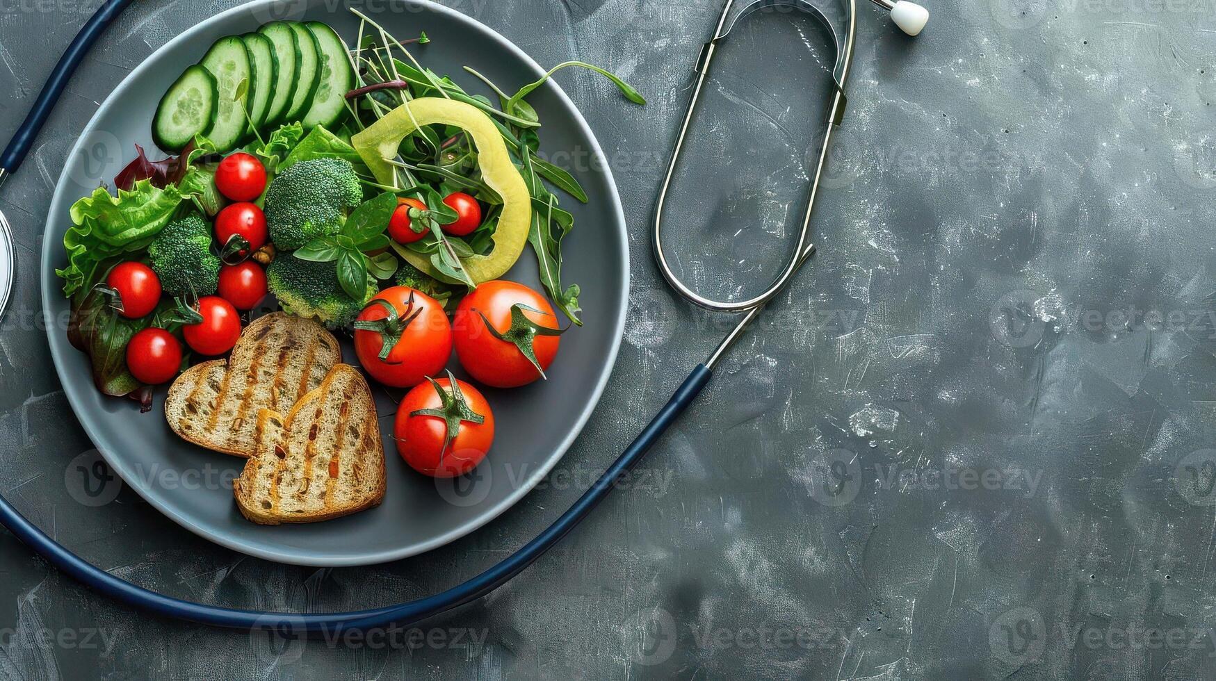 A plate with a salad and a stethoscope photo
