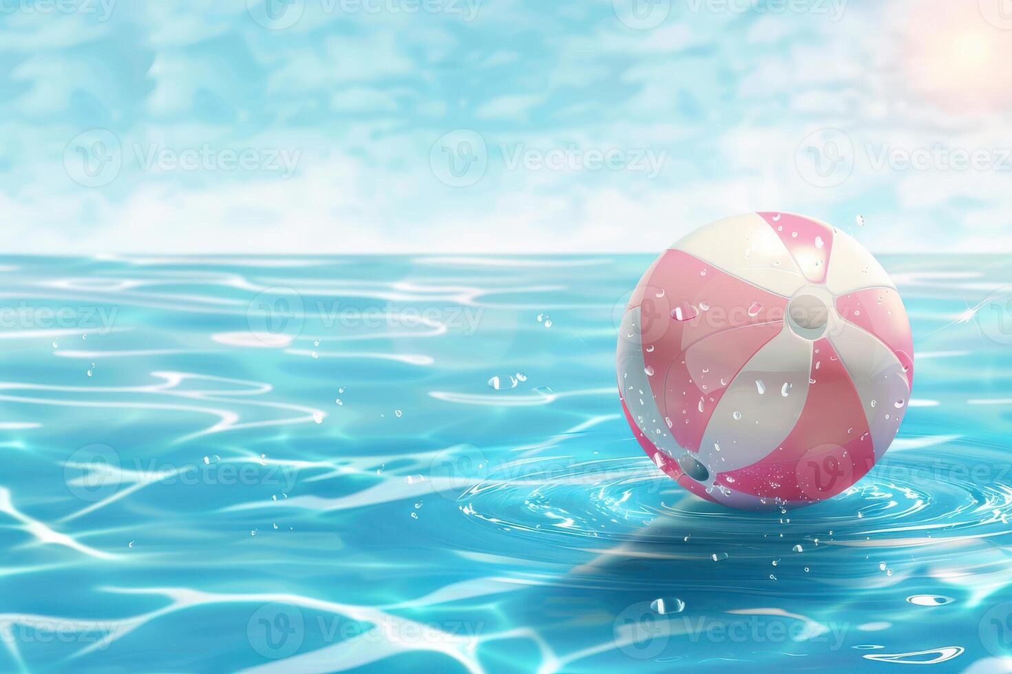 A pink and white beach ball floating in the ocean photo