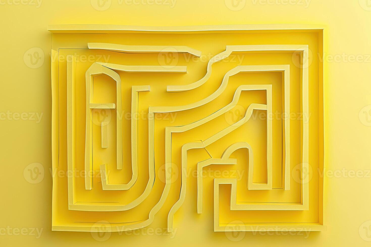 A yellow maze with a white line through it photo