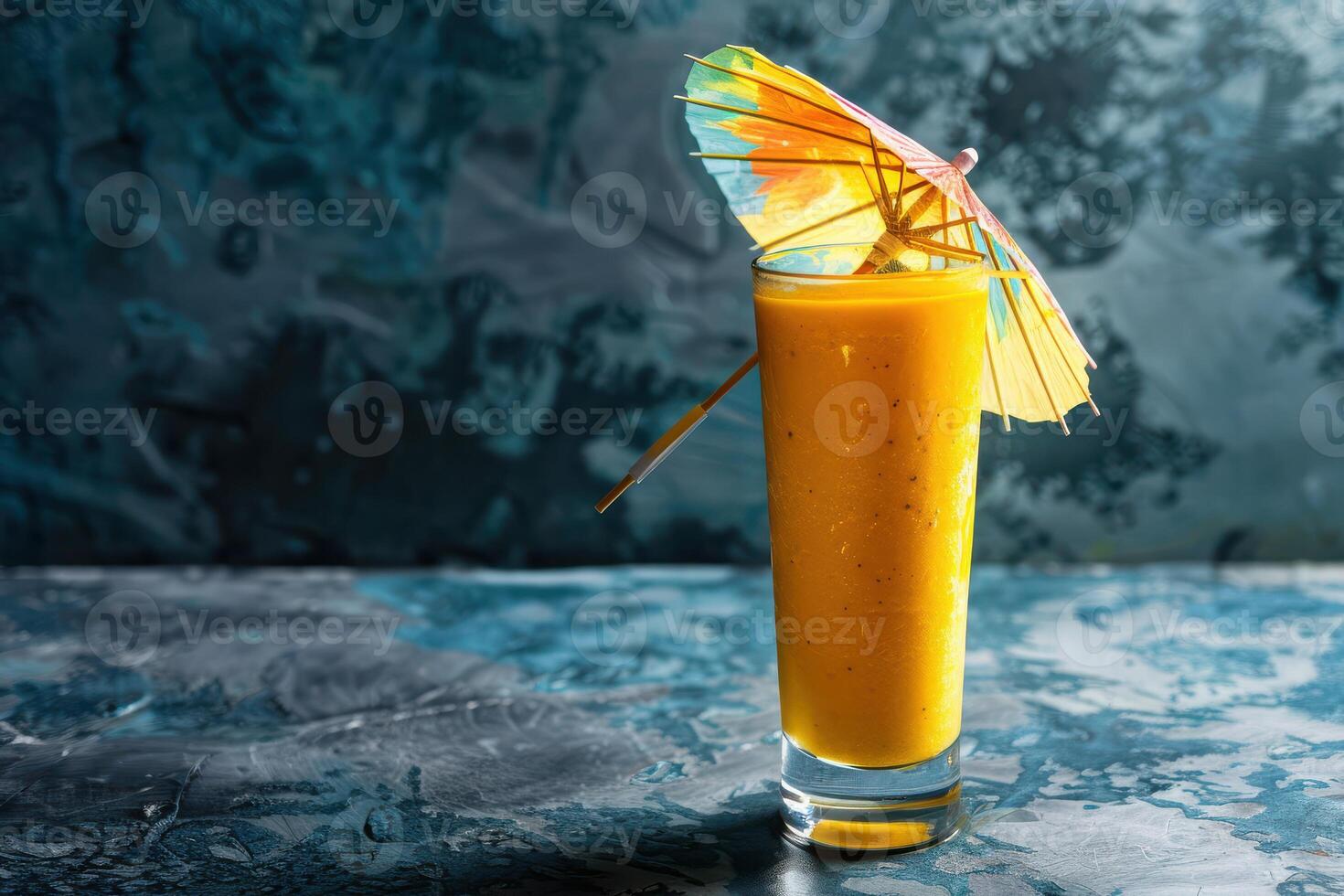 A drink with an umbrella and a straw photo