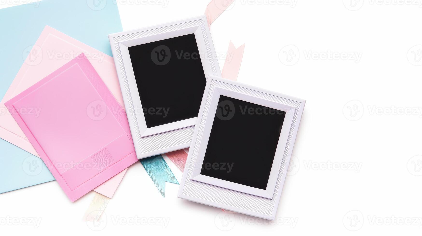 Pink and blue paper with a blank photo frame