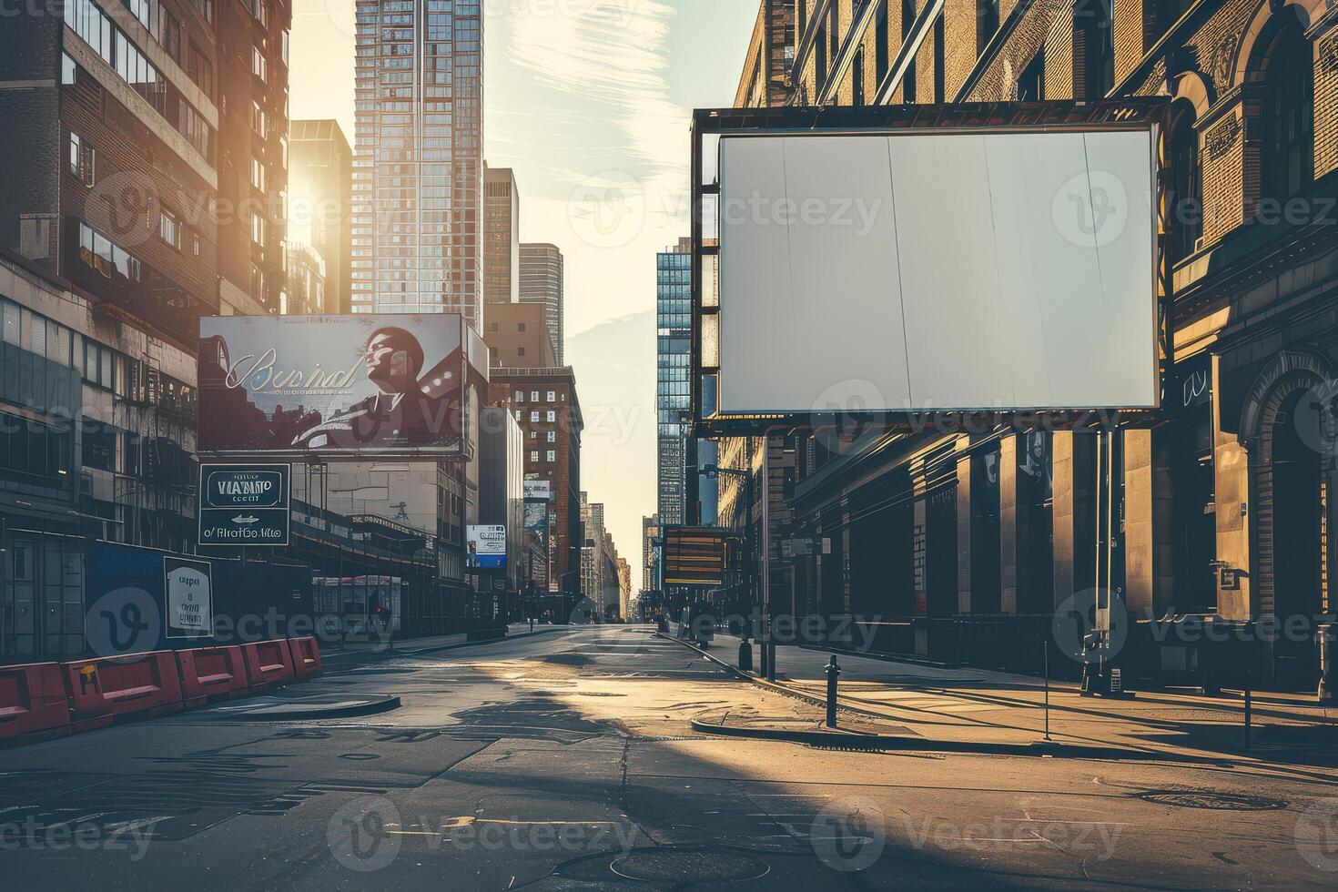 An empty street with a billboard on it photo