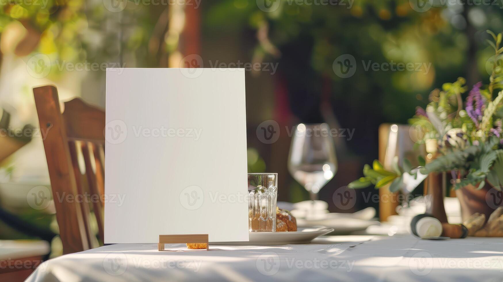 Table with blank menu on outdoor table photo