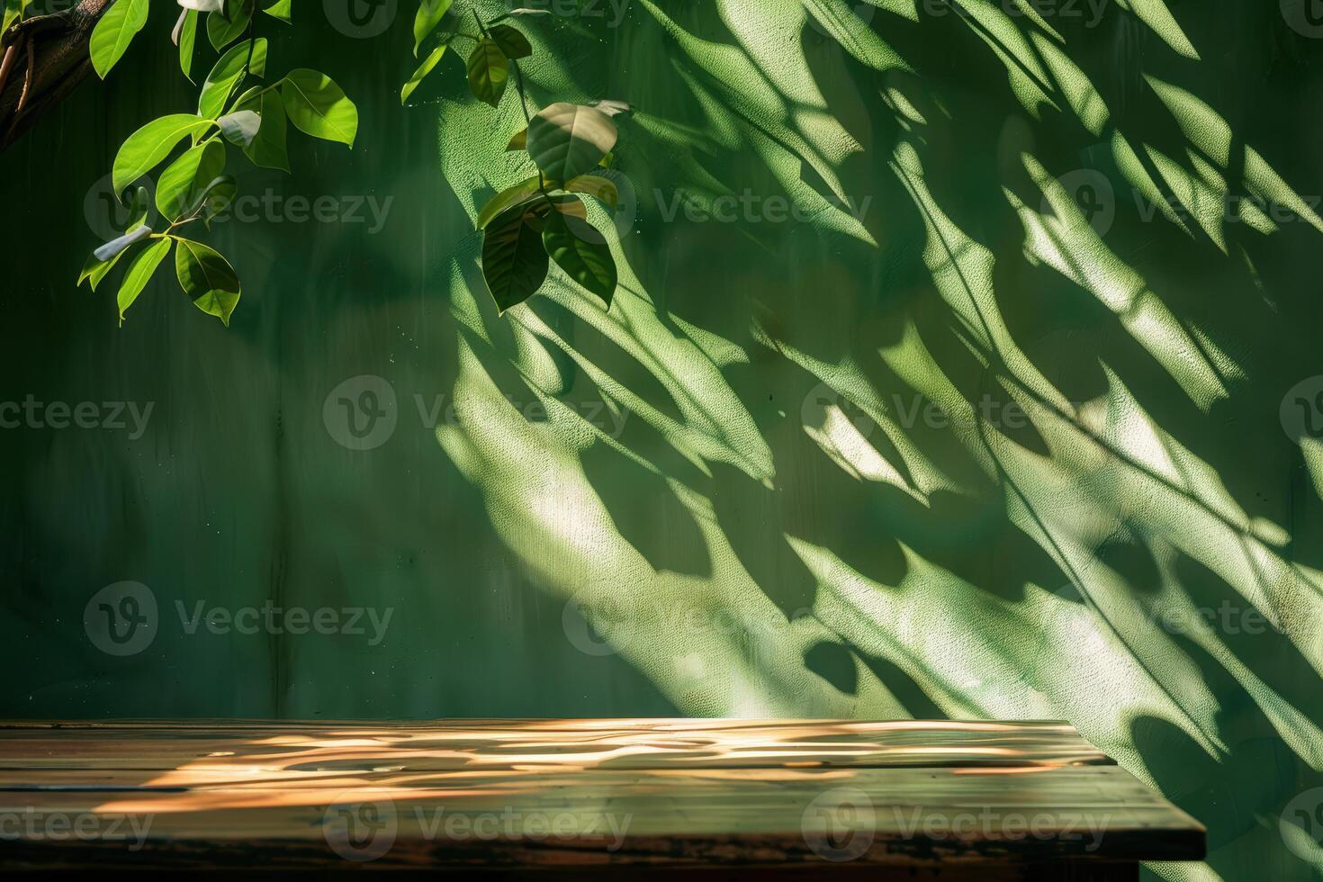 A wooden table with a shadow on it photo