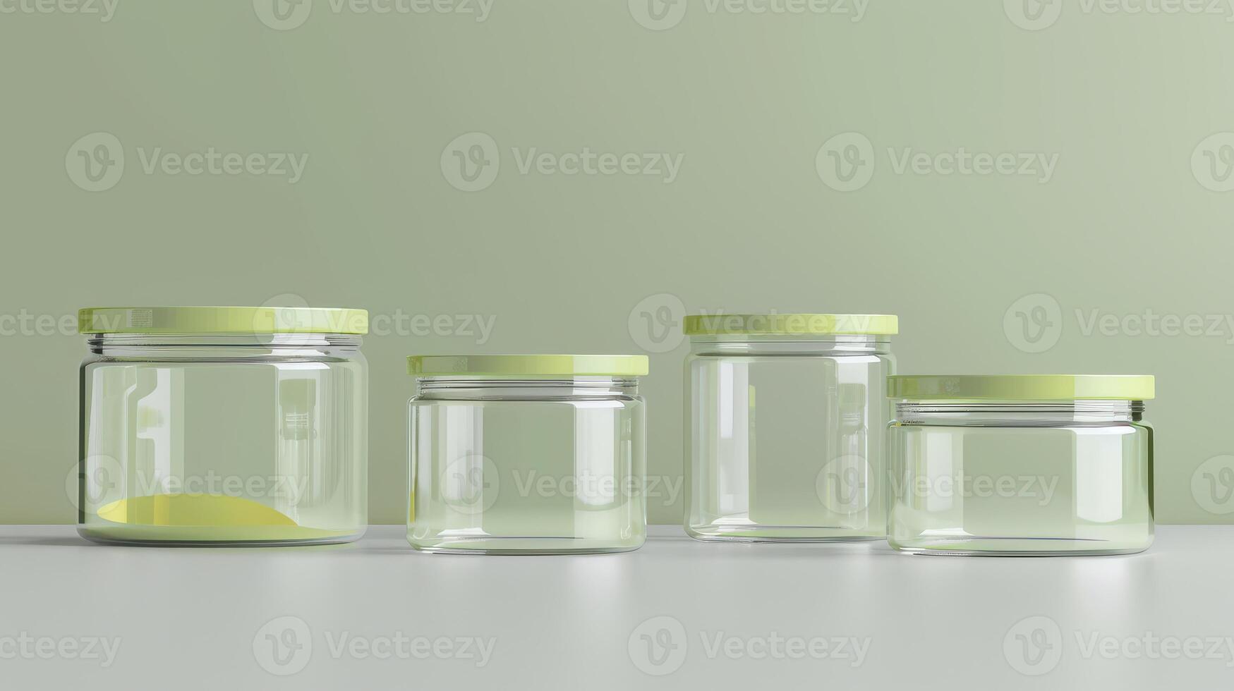 Four empty glass jars with lids on a table photo