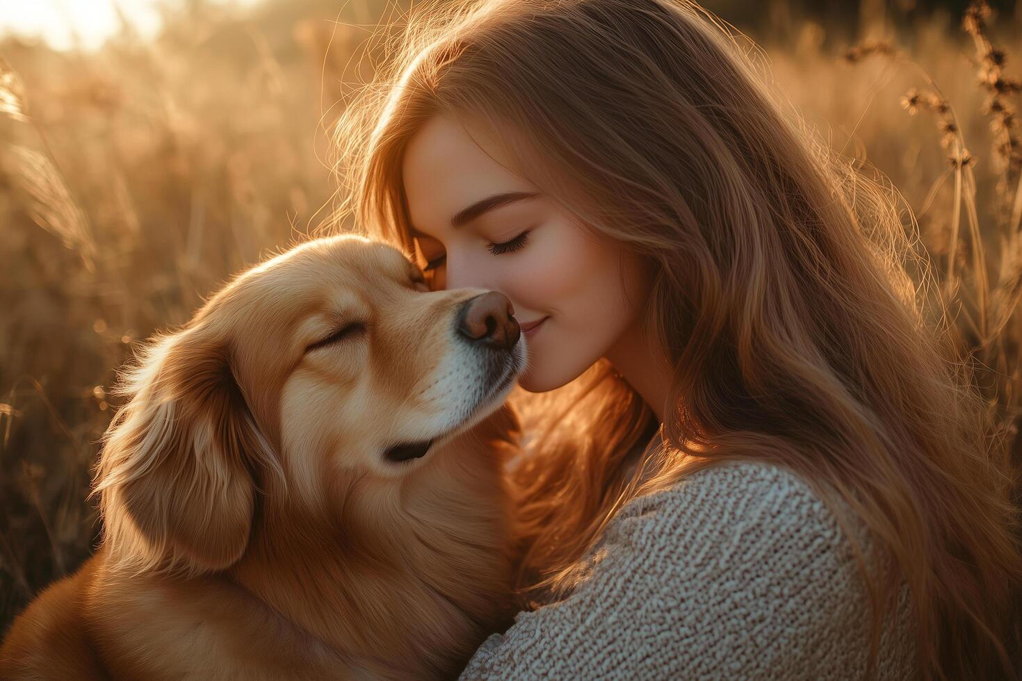 Tender moment with golden retriever photo