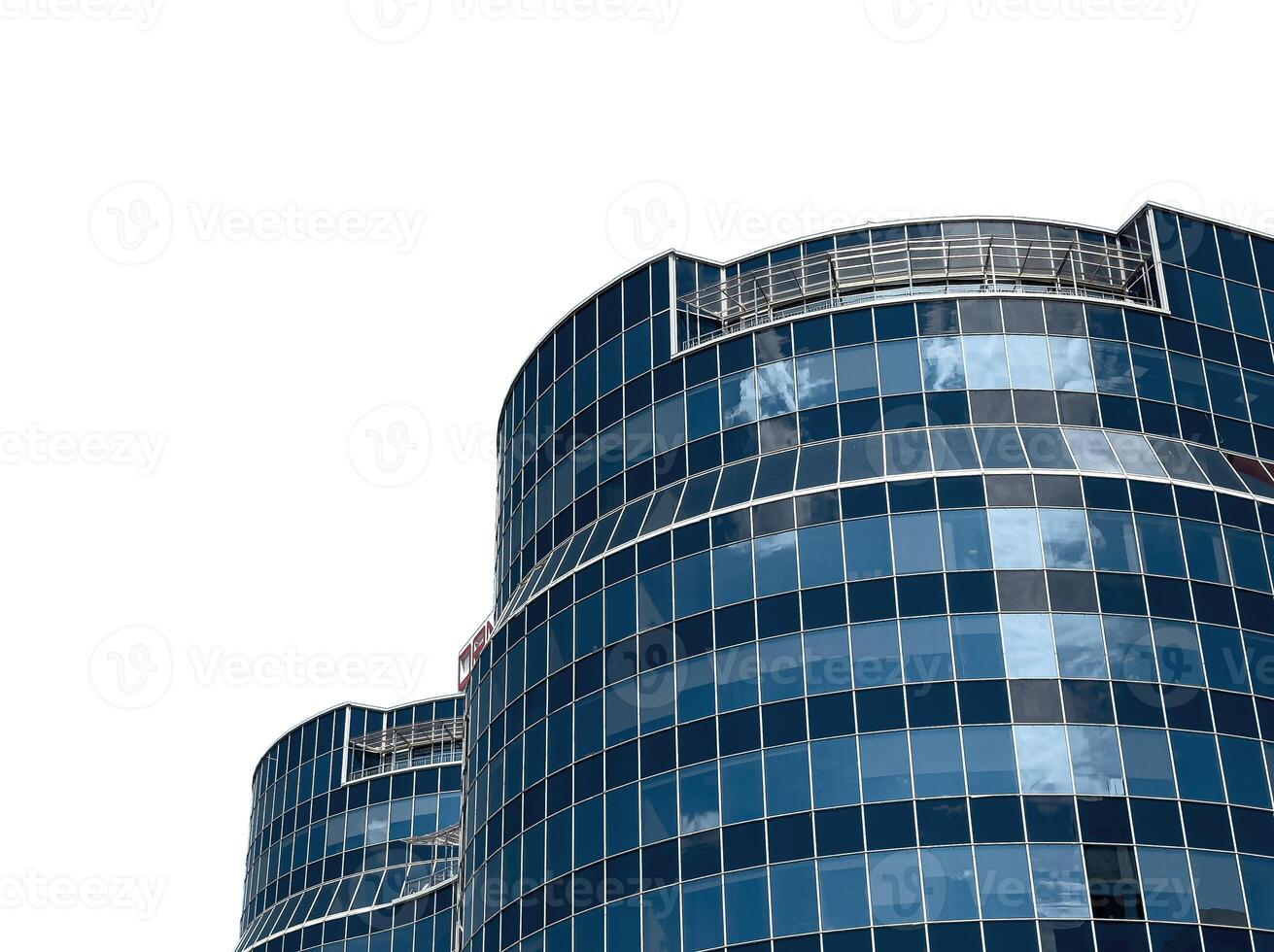 Modern office building, isolated on white background. Tall skyscraper with glass facade in urban photo