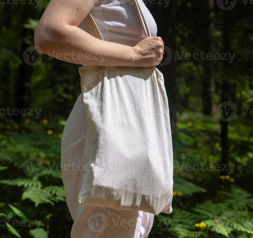Canvas tote bag mockup, eco friendly design with cotton fabric and reusable material. Blank template photo