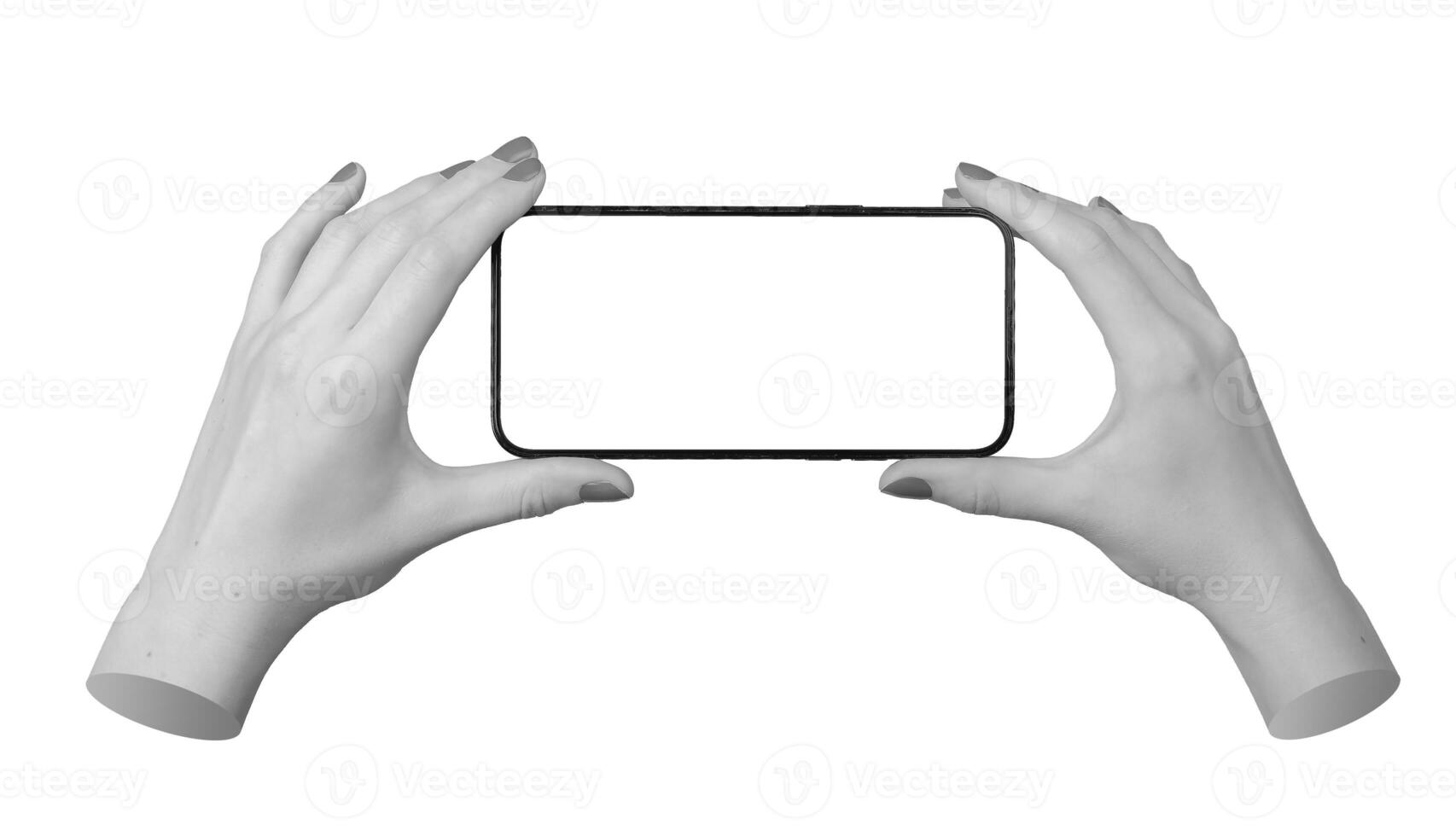 Woman holding a smartphone with a blank screen, perfect for digital apps and media use. Mobile photo