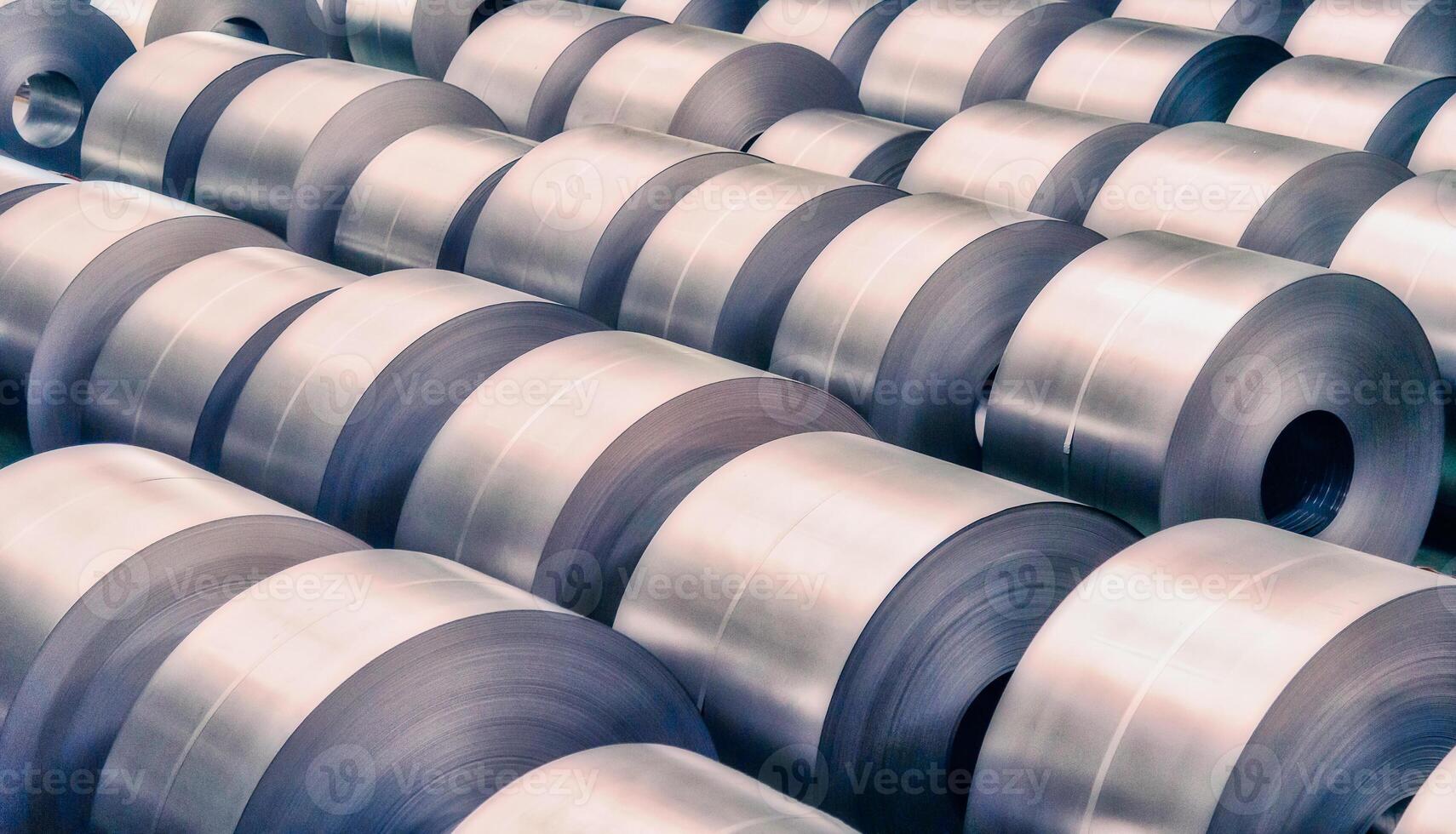 Cold rolled steel coil at storage area in steel industry plant. photo