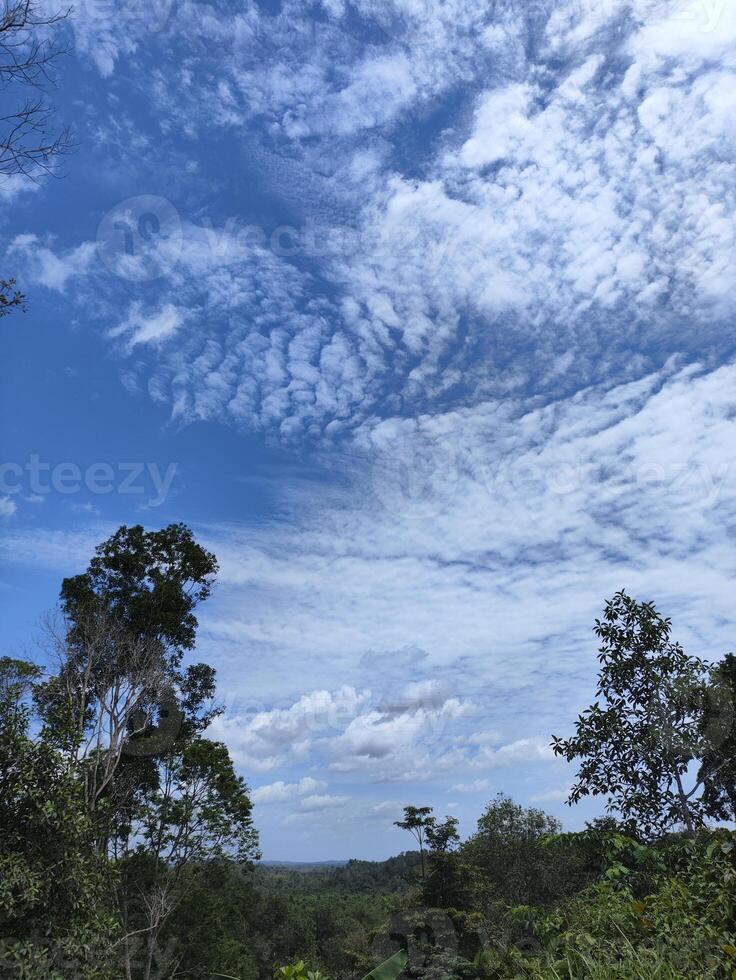 A view of a cloudy sky with a few clouds photo
