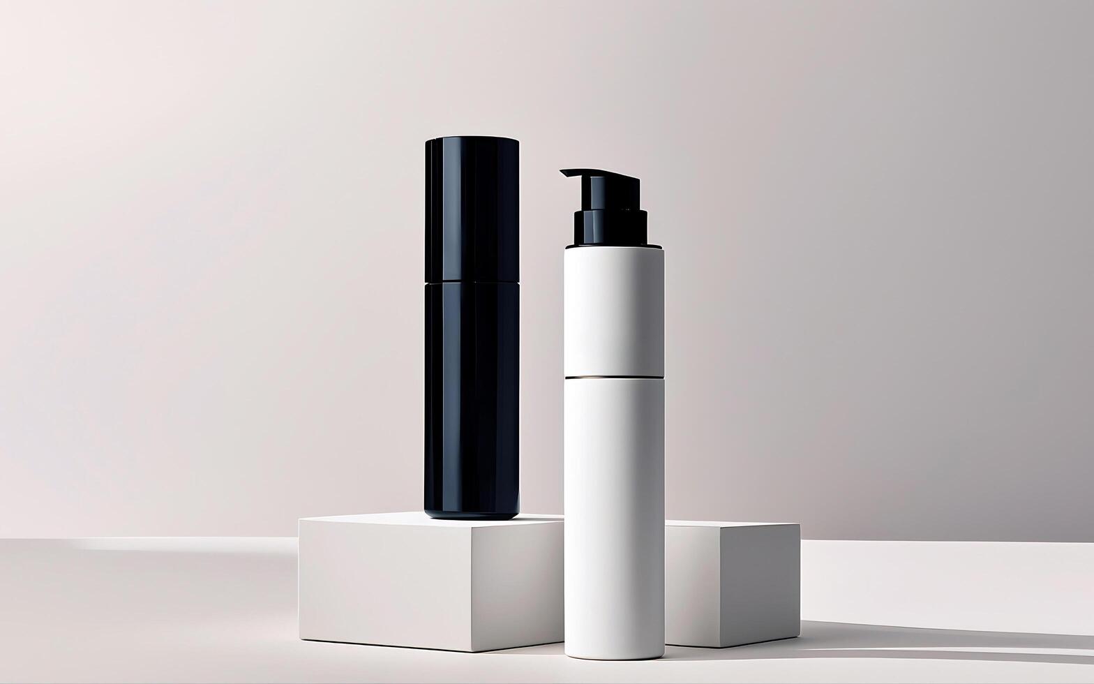 Two cosmetic products are sitting on a white surface photo
