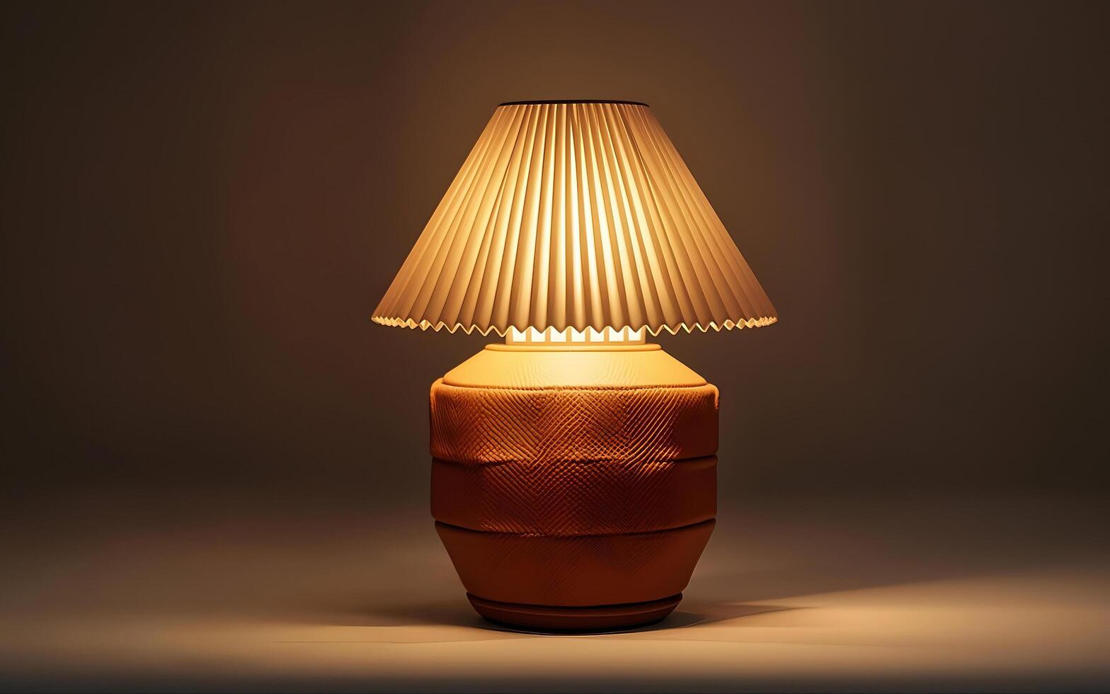 A lamp with a brown shade on top photo