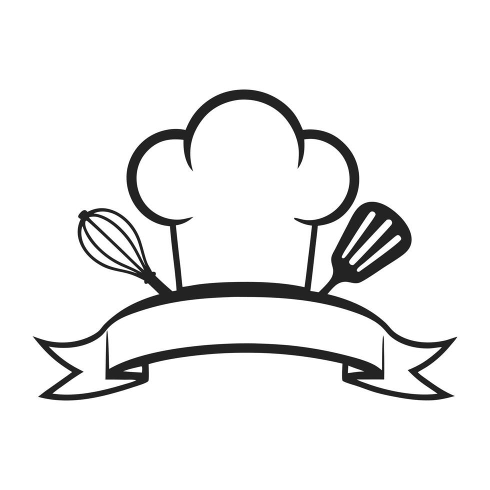 Minimalist Chef Hat Logo Design with Knife, Fork, and Ribbon for Branding vector