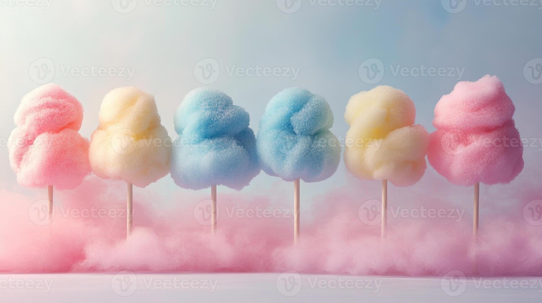 Colorful cotton candy displayed on sticks with soft pastel colors creating a festive mood photo