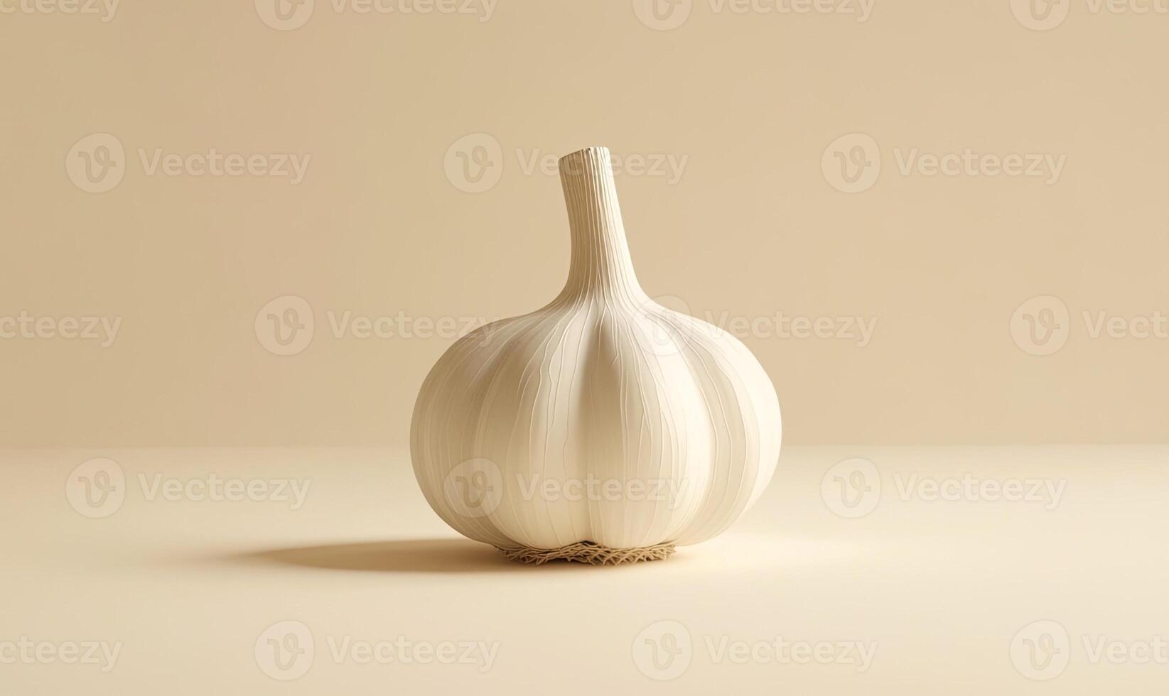 Close-up of a fresh garlic bulb on a neutral background showcasing its texture and shape photo