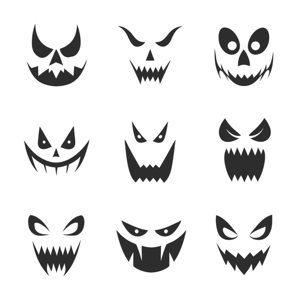 Spooky Halloween Monster Faces Set for Horror Designs vector
