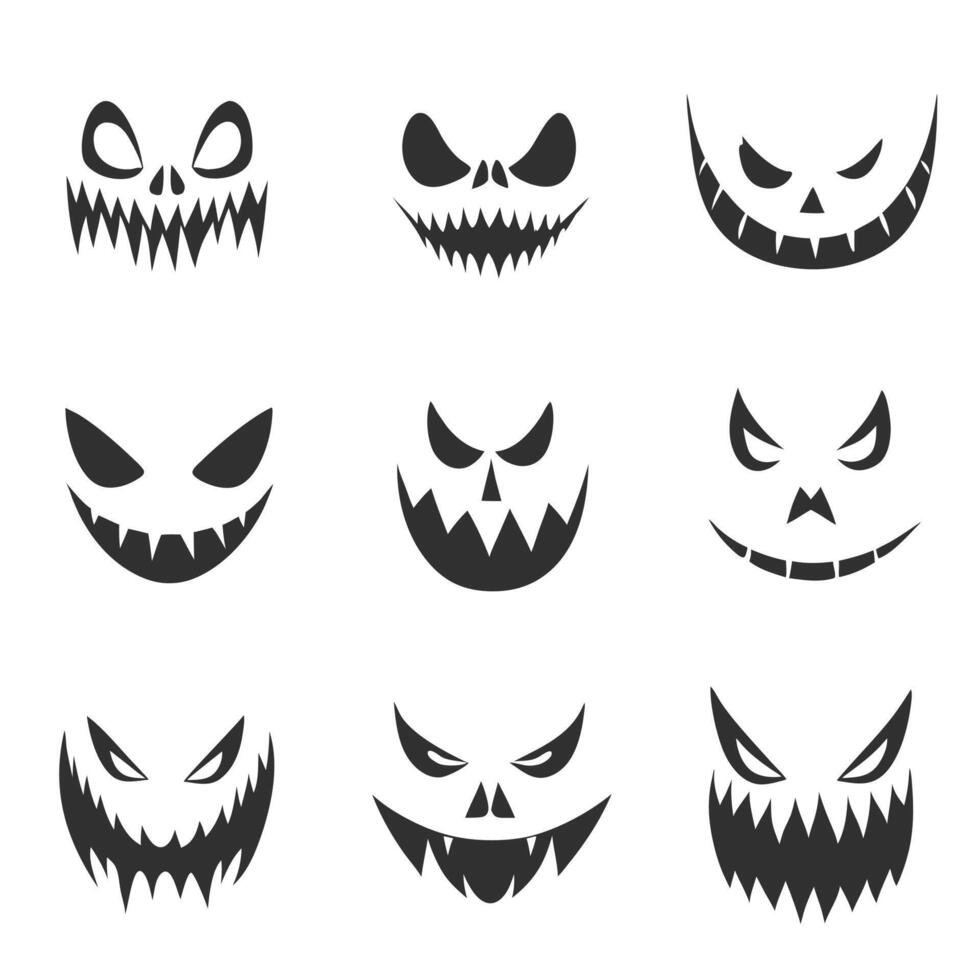 Creepy Monster Faces Icons for Halloween Designs vector