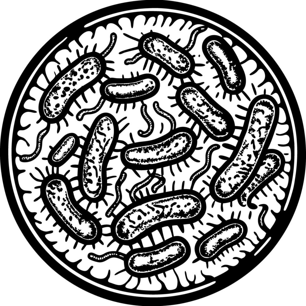 Microscopic View of Bacteria Illustration Intricate Microorganisms in Black and White vector