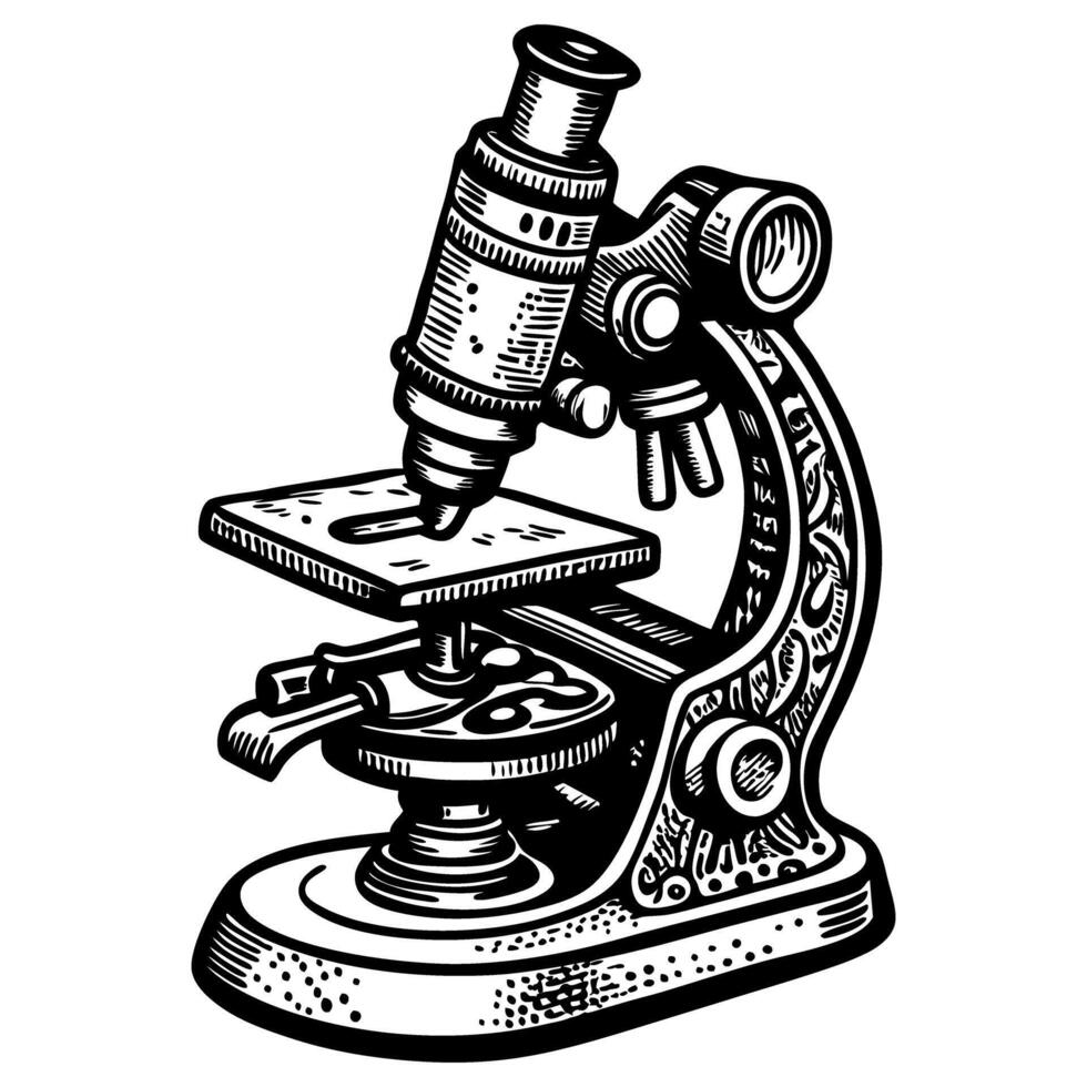 Vintage Microscope Illustration Detailed Retro Scientific Drawing for Educational and Decorative Use vector