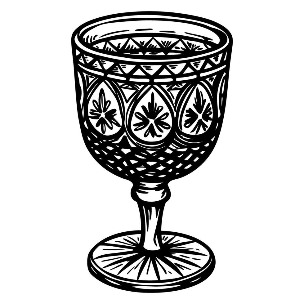 Vintage Etched Goblet - Intricate Hand-Drawn Crystal Wine Glass Illustration vector