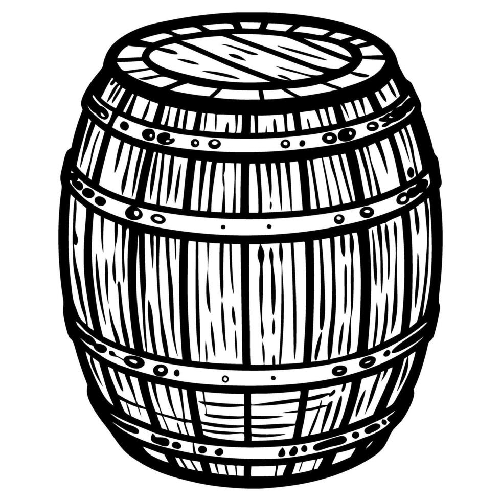 Hand-Drawn Wooden Barrel Illustration - Vintage Rustic Storage Container for Stock Art vector
