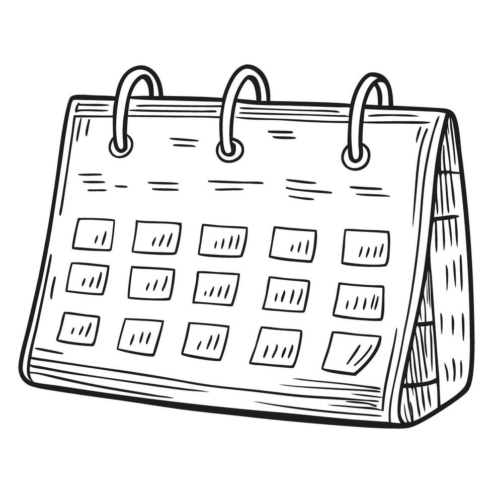 Hand-Drawn Desk Calendar Illustration with Spiral Binding for Office Decor vector