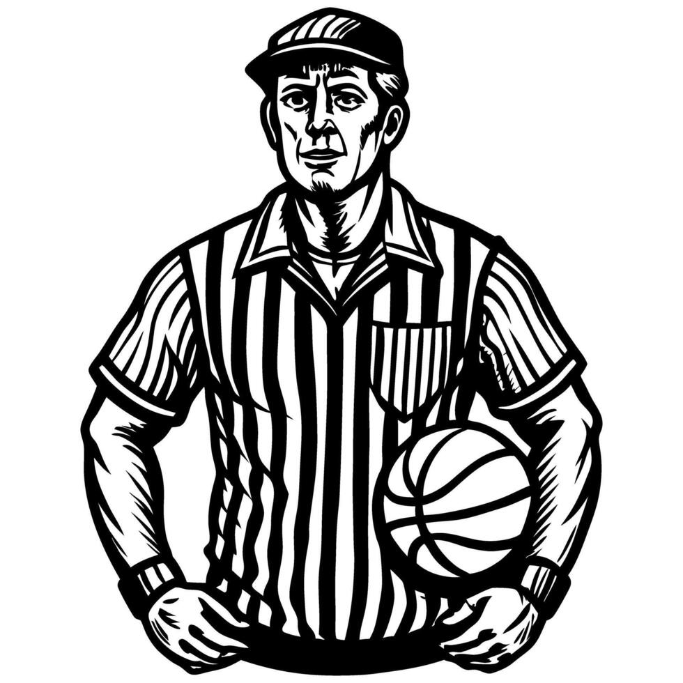 Vintage Basketball Referee Illustration in Black and White vector