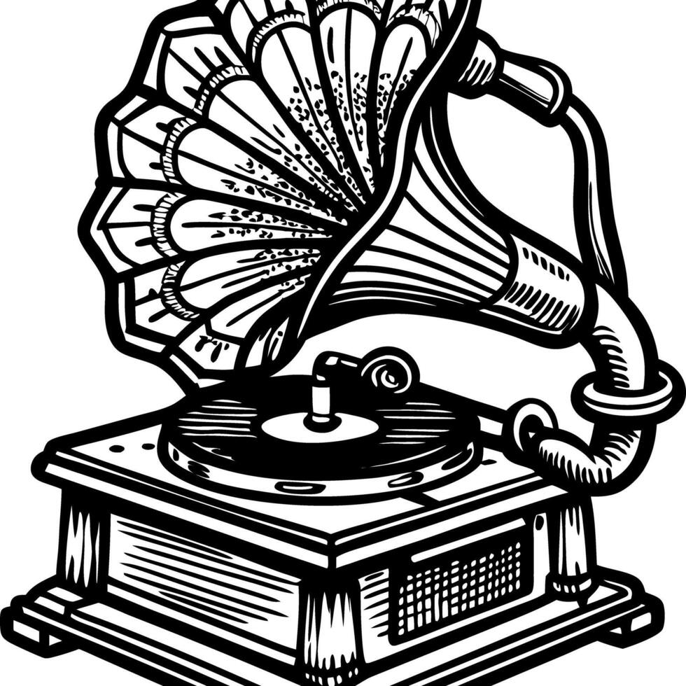 Vintage Gramophone Sketch Illustration with Retro Phonograph Design vector
