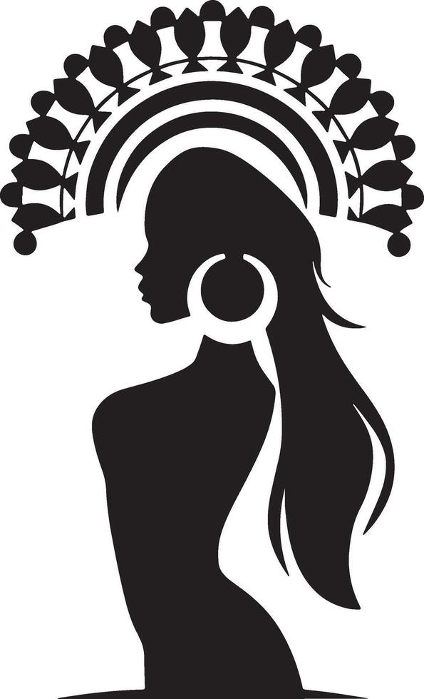 A black and white drawing of a woman with a headband on it vector
