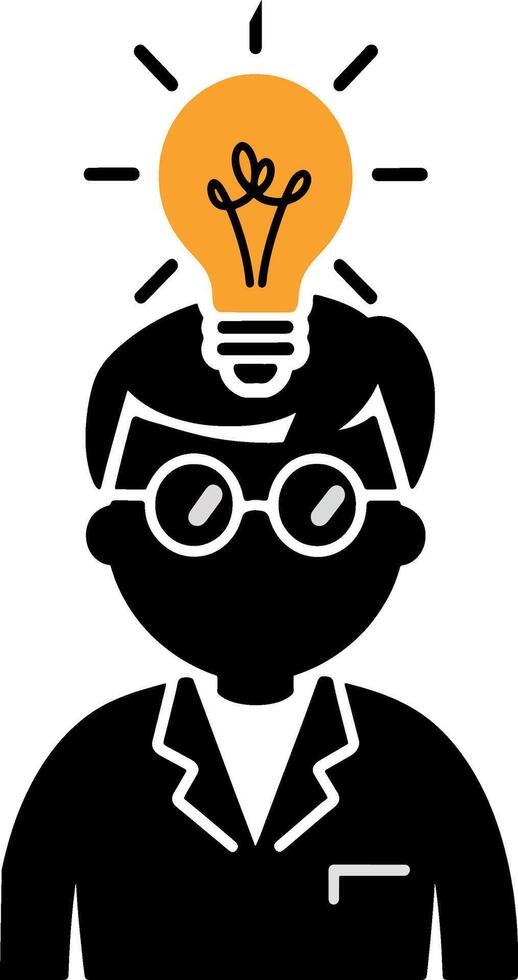Businessman with glowing light bulb instead of head. Lightbulb icon vector
