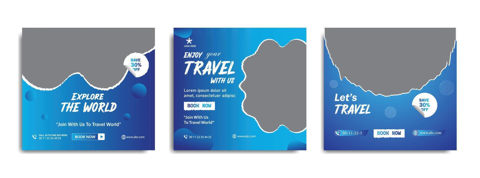 Travel Agency Social Media Post Design Templates vector